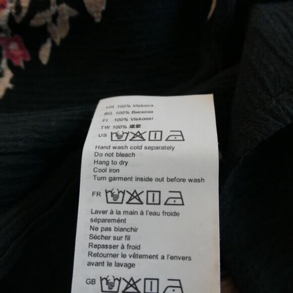 Billabong Mini Wrap Dress Womens Small Black Floral Crinkle Boho Long Sleeve - Picture 6 of 9